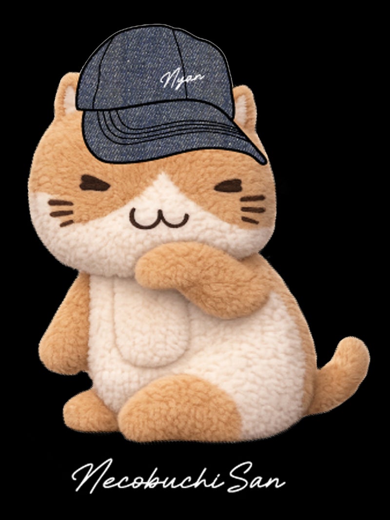 【NECOBUCHI-SAN】デニムキャップ猫渕さんプリントロンT