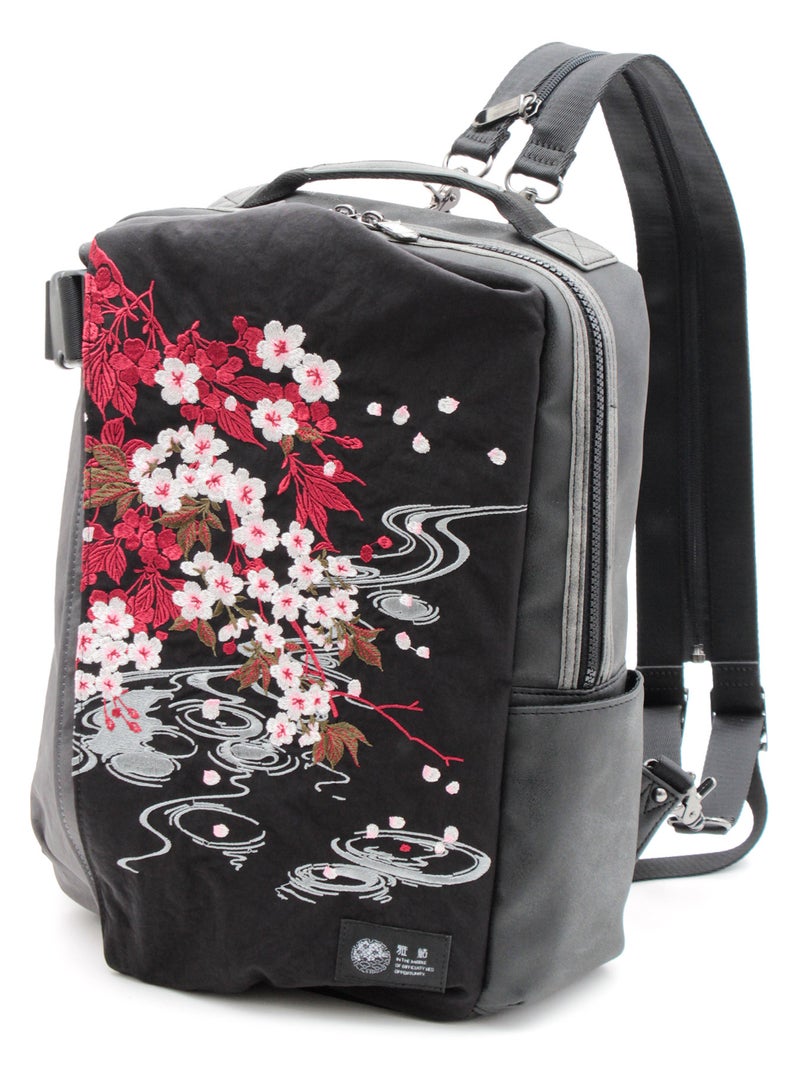 【雅結】桜刺繍 BIG 2WAYスクエアボディバッグ