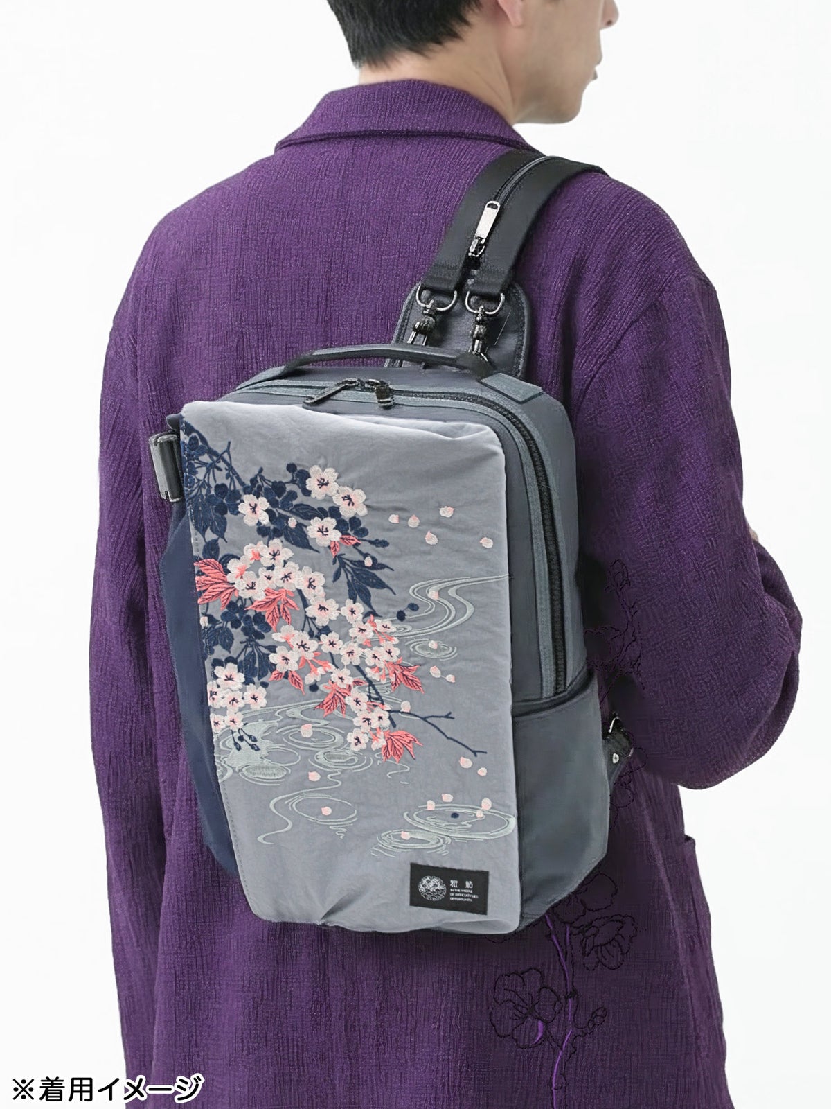 【雅結】桜刺繍 BIG 2WAYスクエアボディバッグ