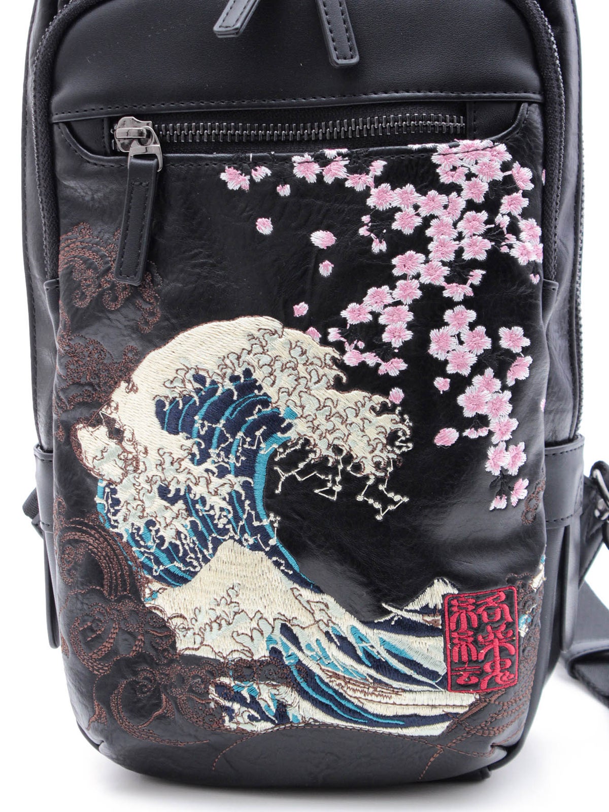 【絡繰魂】“九尾/神奈川沖浪裏”刺繍入りボディバッグ