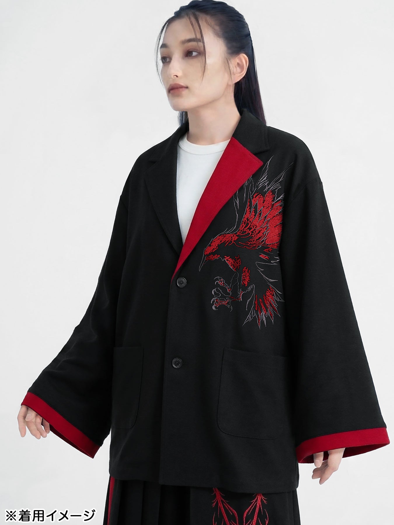 雅結 -EN-】“八咫烏”刺繍入りキモノスリーブテーラードジャケット