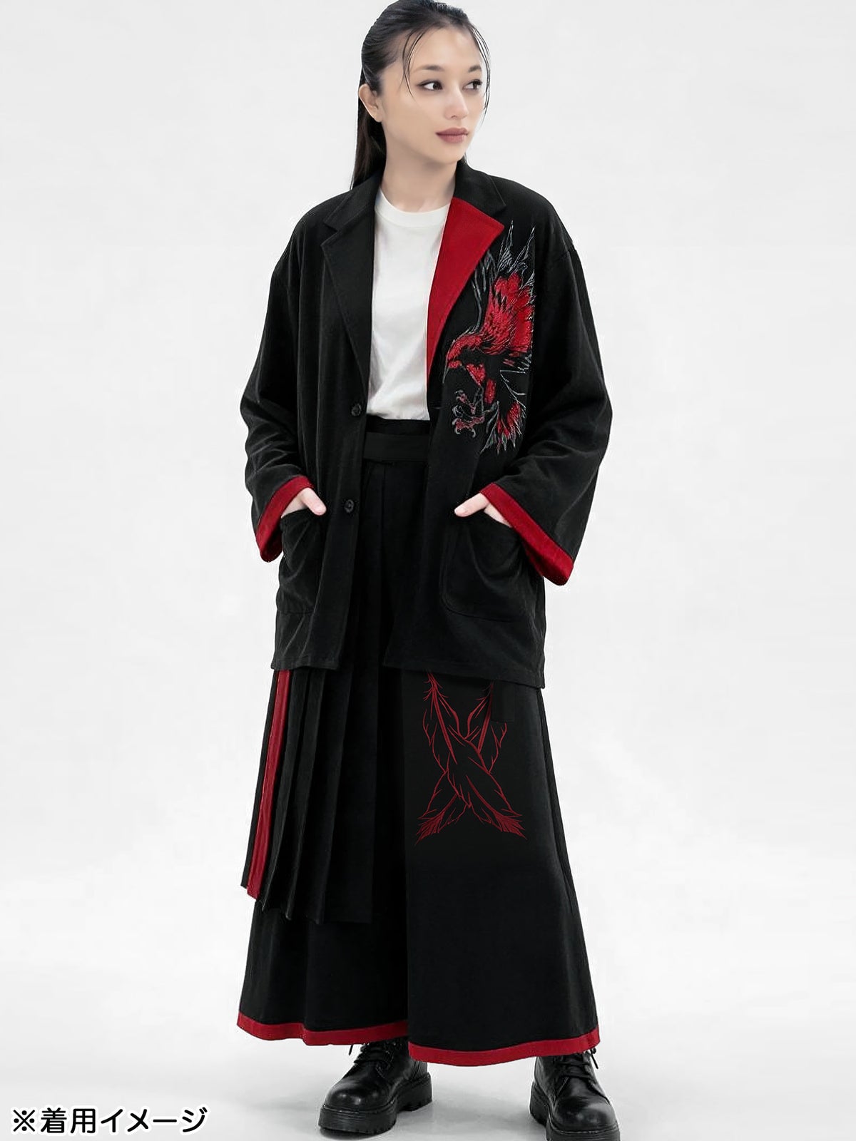 【雅結 -EN-】“八咫烏”刺繍入りキモノスリーブテーラードジャケット