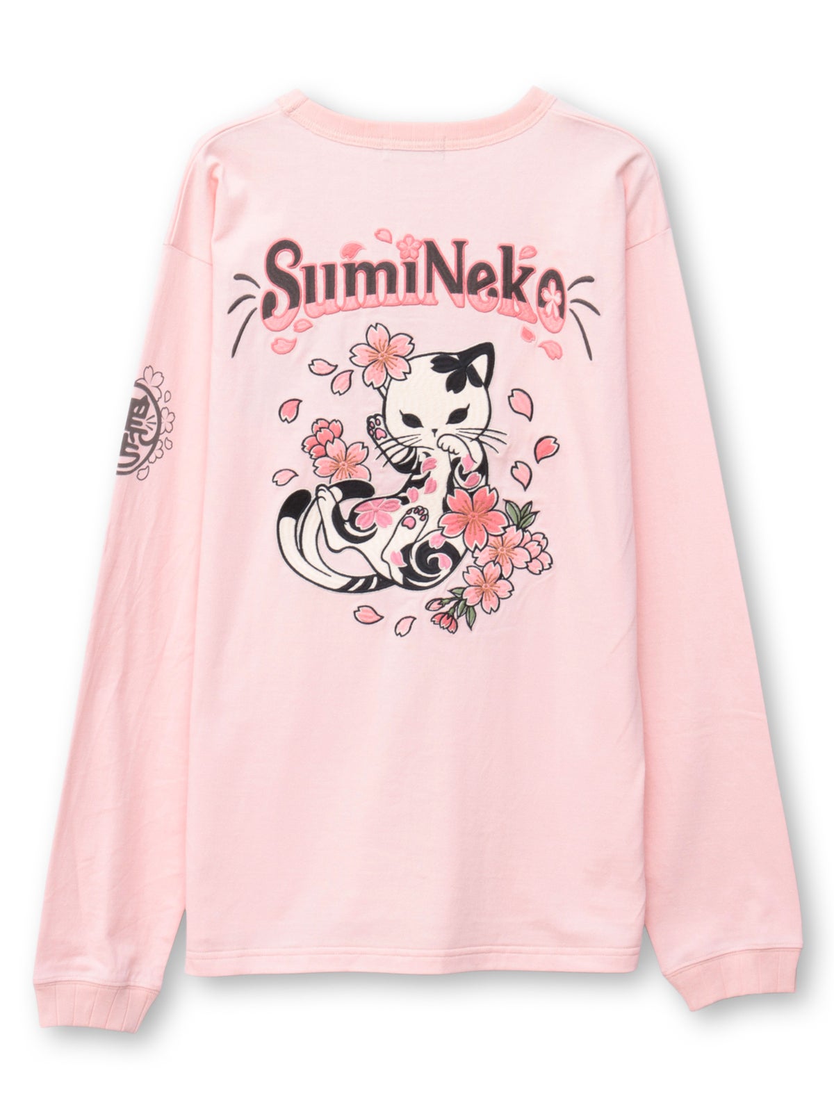 【SUMINEKO】“桜尽くし墨猫”刺繍入りBIGシルエットロンT