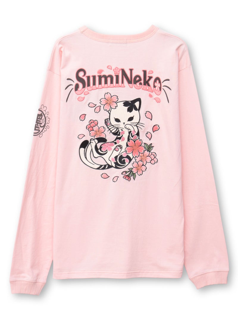 【SUMINEKO】“桜尽くし墨猫”刺繍入りBIGシルエットロンT