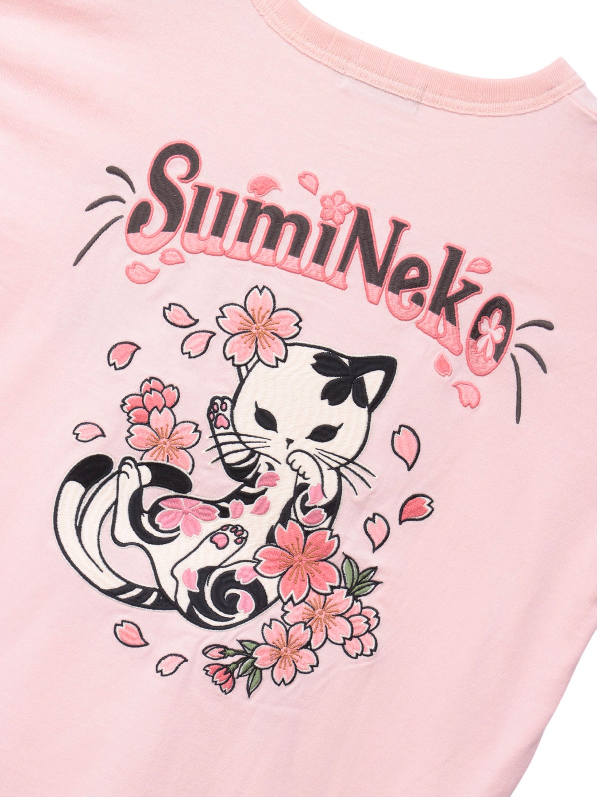【SUMINEKO】“桜尽くし墨猫”刺繍入りBIGシルエットロンT