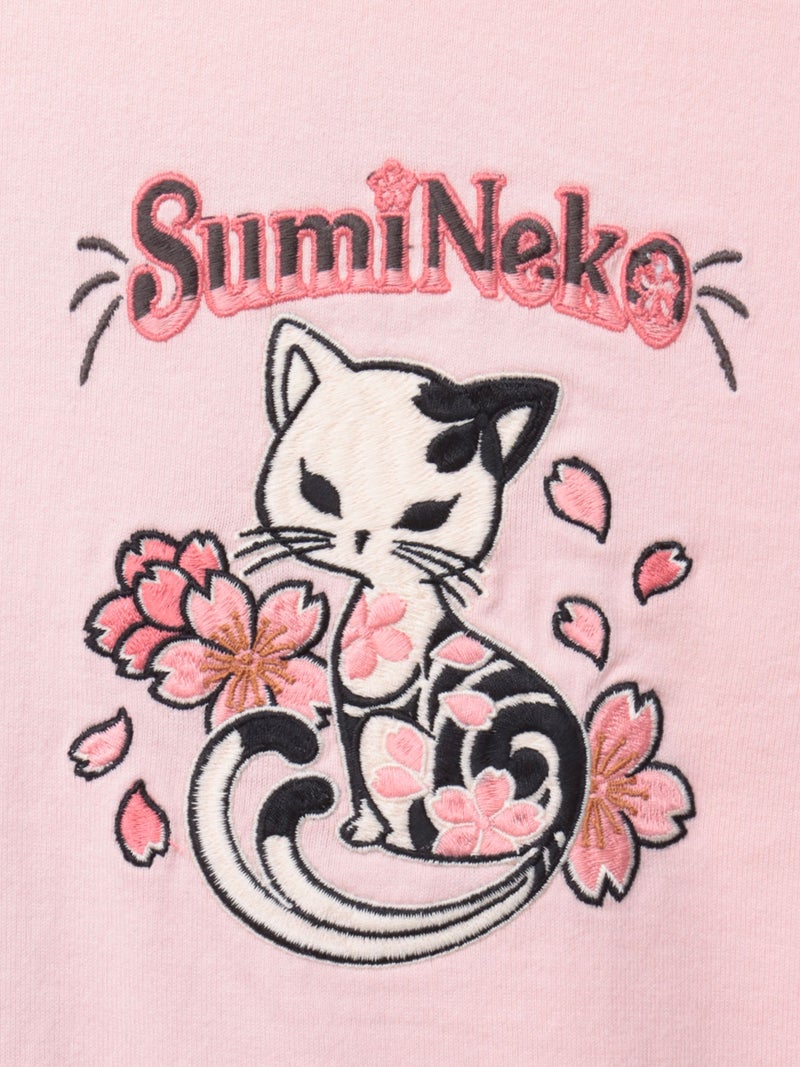 【SUMINEKO】“桜尽くし墨猫”刺繍入りBIGシルエットロンT