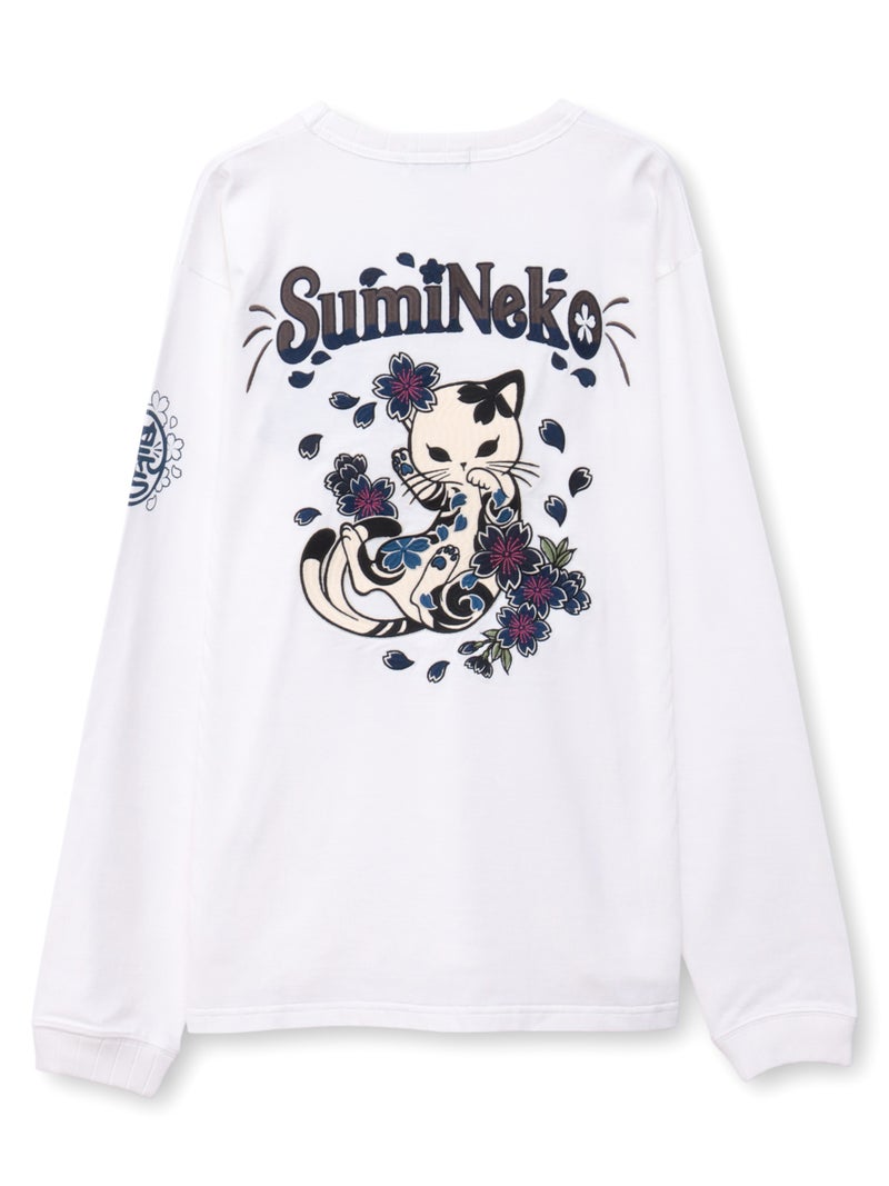 【SUMINEKO】“桜尽くし墨猫”刺繍入りBIGシルエットロンT