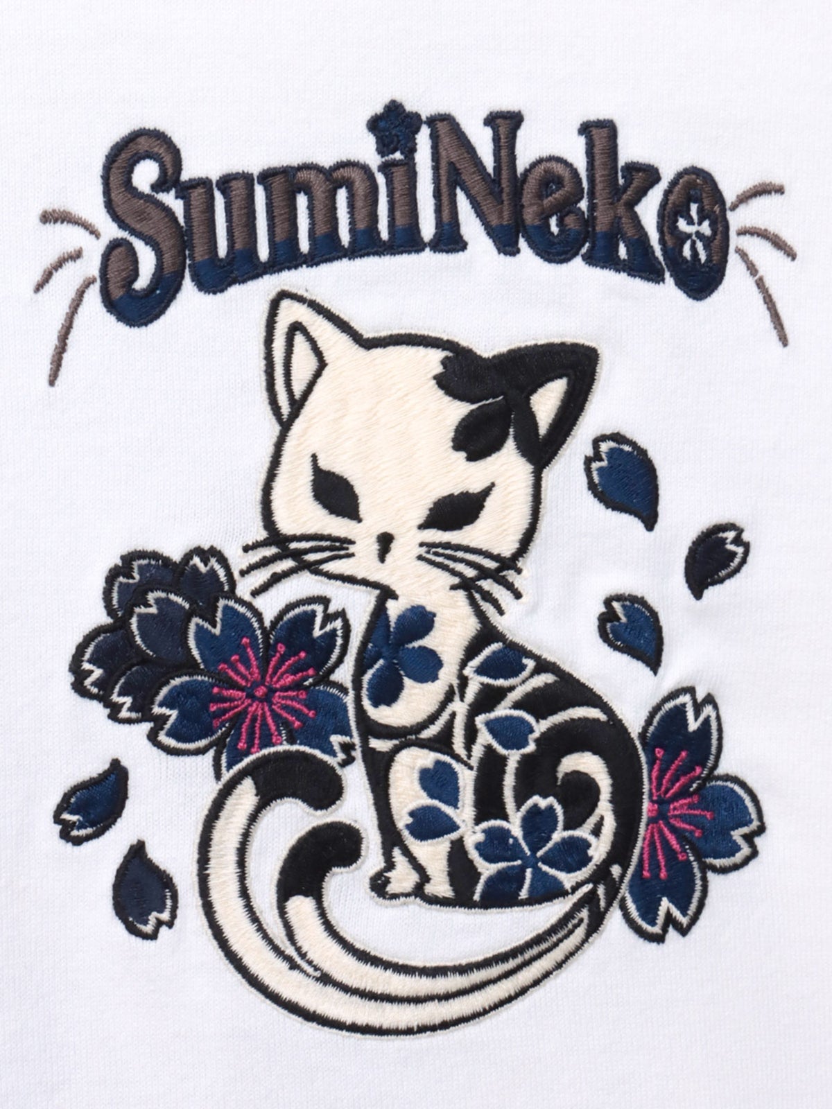 【SUMINEKO】“桜尽くし墨猫”刺繍入りBIGシルエットロンT