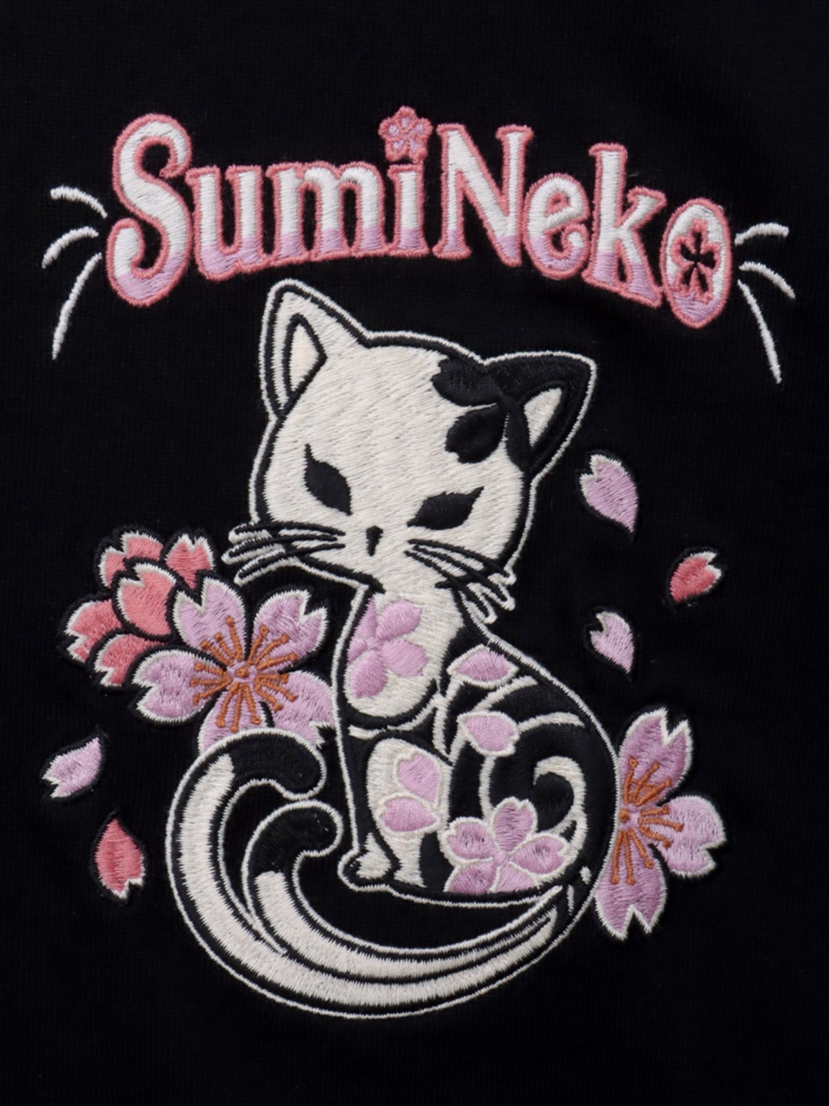 【SUMINEKO】“桜尽くし墨猫”刺繍入りBIGシルエットロンT