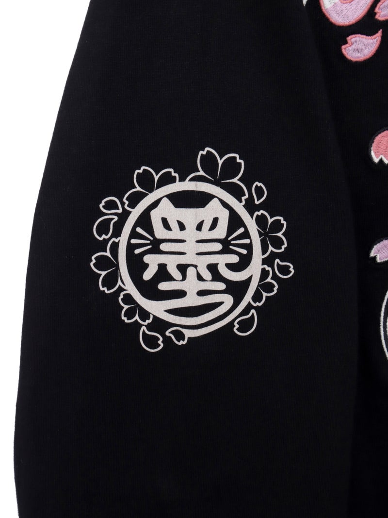 【SUMINEKO】“桜尽くし墨猫”刺繍入りBIGシルエットロンT