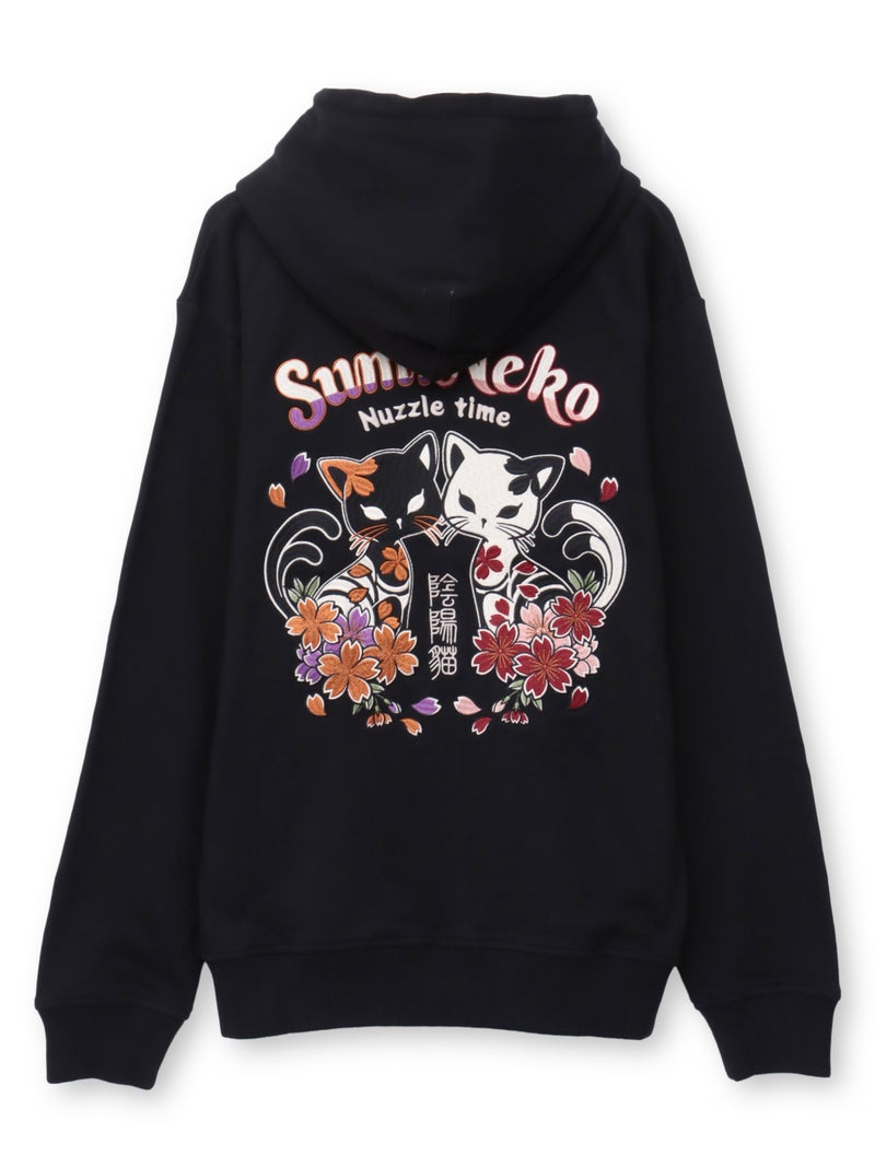 【SUMINEKO】“陰陽猫”総刺繍ZIPパーカー