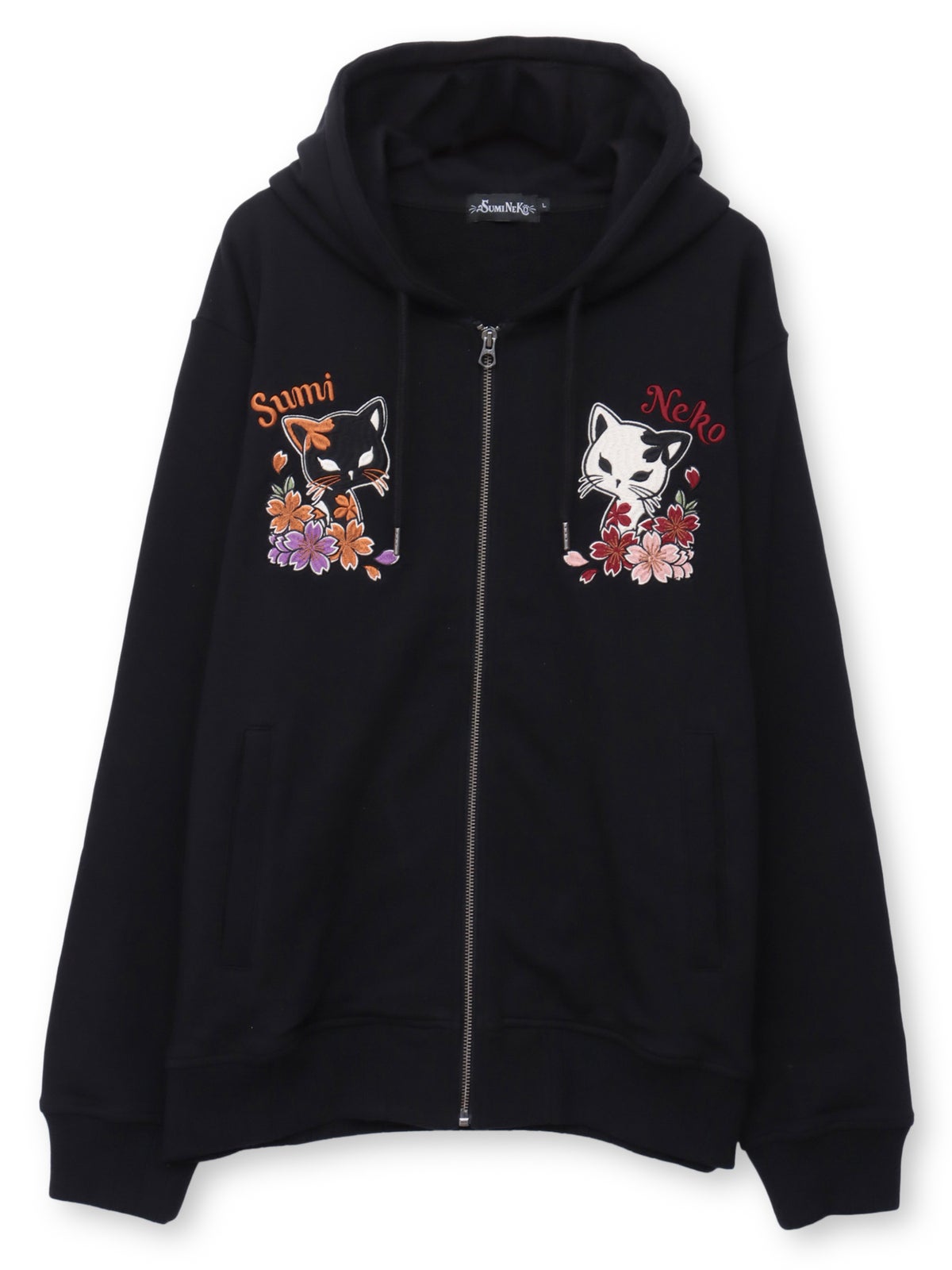 【SUMINEKO】“陰陽猫”総刺繍ZIPパーカー