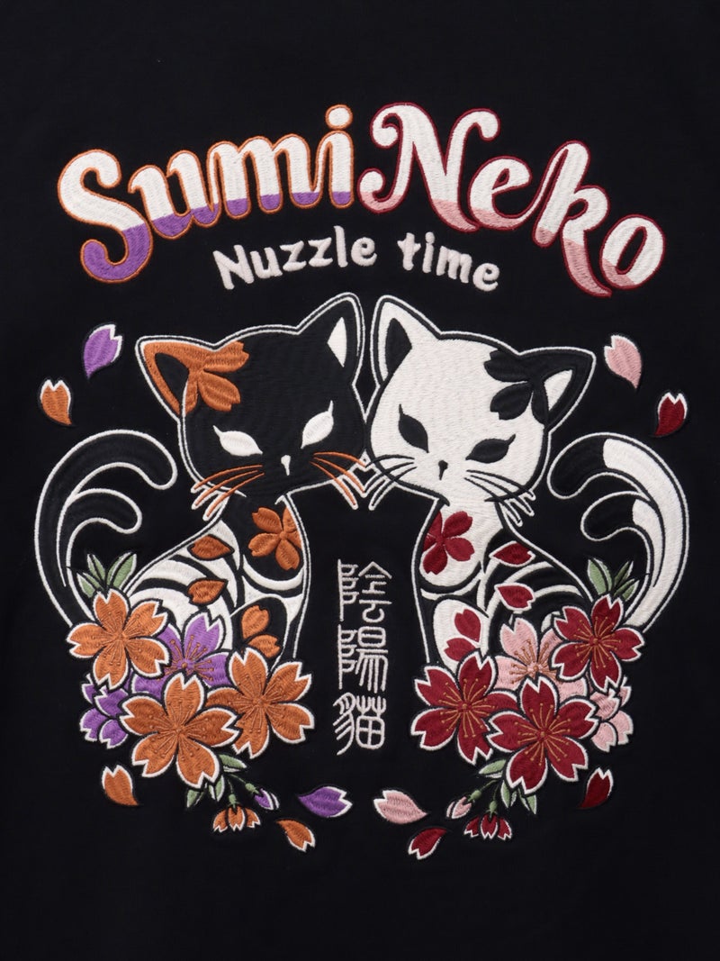 【SUMINEKO】“陰陽猫”総刺繍ZIPパーカー