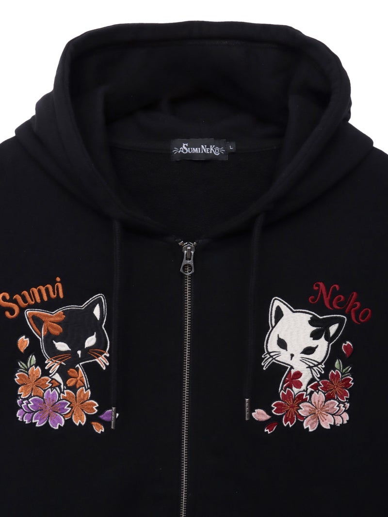 【SUMINEKO】“陰陽猫”総刺繍ZIPパーカー