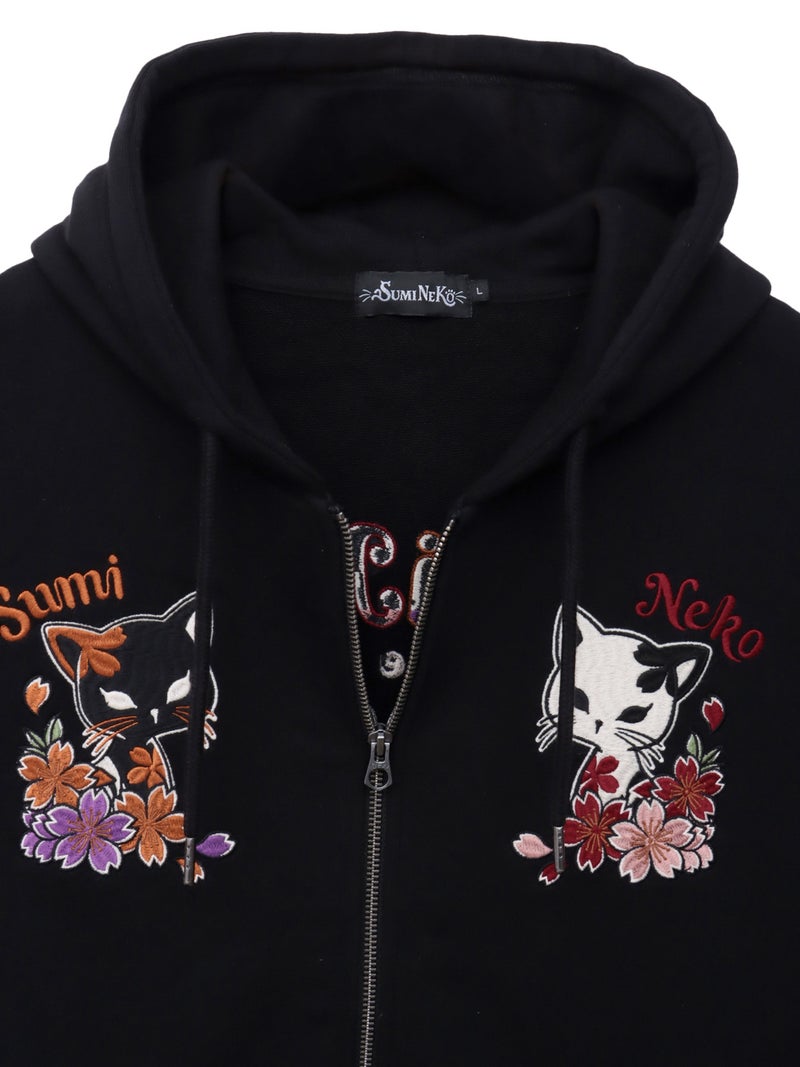 【SUMINEKO】“陰陽猫”総刺繍ZIPパーカー