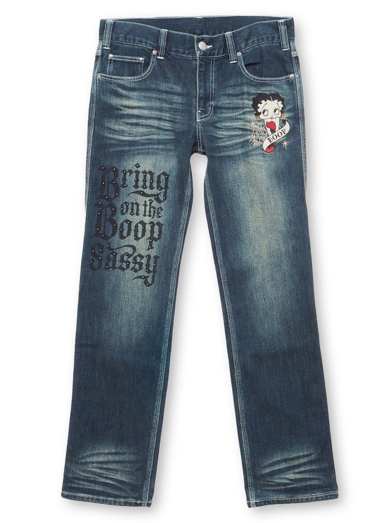 【BETTY BOOP】スタッズ付き刺繍入りデニムパンツ