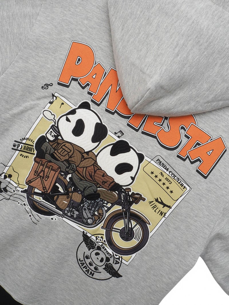 【PANDIESTA JAPAN】“タンデムバイクパンダ”ミリタリー風刺入りZIPパーカー