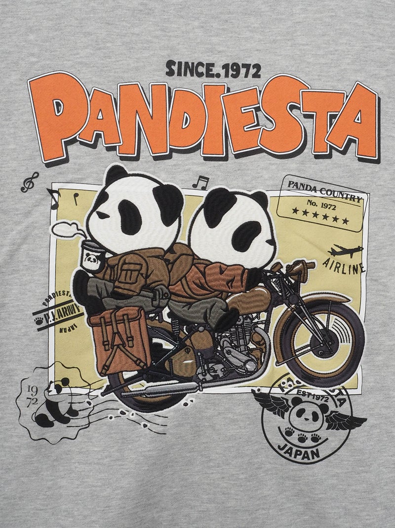 【PANDIESTA JAPAN】“タンデムバイクパンダ”ミリタリー風刺入りZIPパーカー