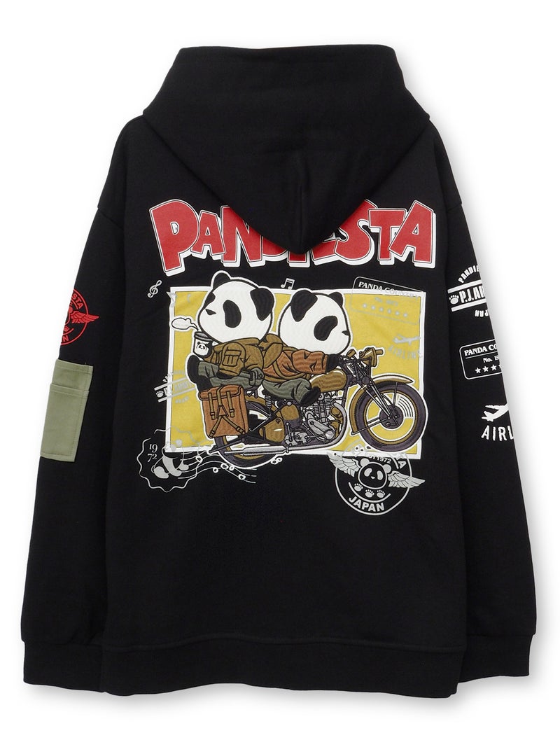 【PANDIESTA JAPAN】“タンデムバイクパンダ”ミリタリー風刺入りZIPパーカー