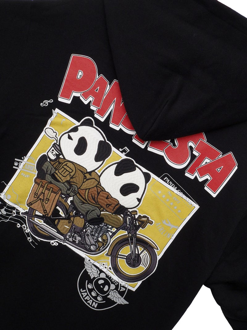 【PANDIESTA JAPAN】“タンデムバイクパンダ”ミリタリー風刺入りZIPパーカー