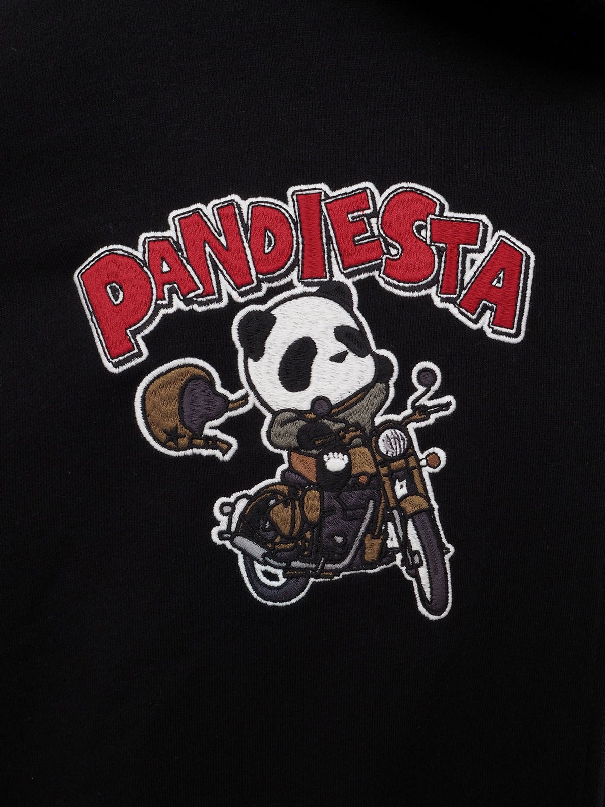 【PANDIESTA JAPAN】“タンデムバイクパンダ”ミリタリー風刺入りZIPパーカー