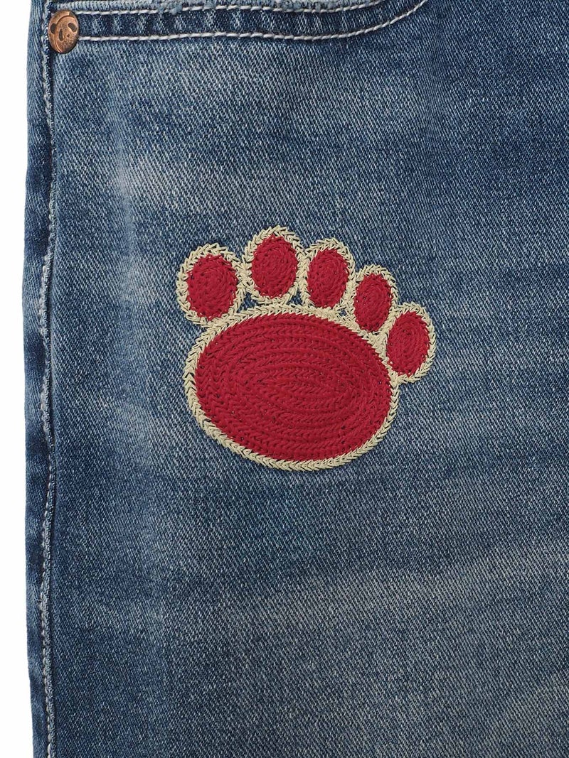 【PANDIESTA JAPAN】“ギターバトルパンダ”刺繍入りワイドデニムパンツ