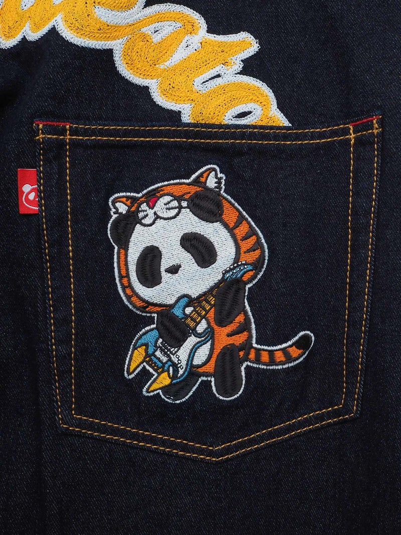 【PANDIESTA JAPAN】“ギターバトルパンダ”刺繍入りワイドデニムパンツ