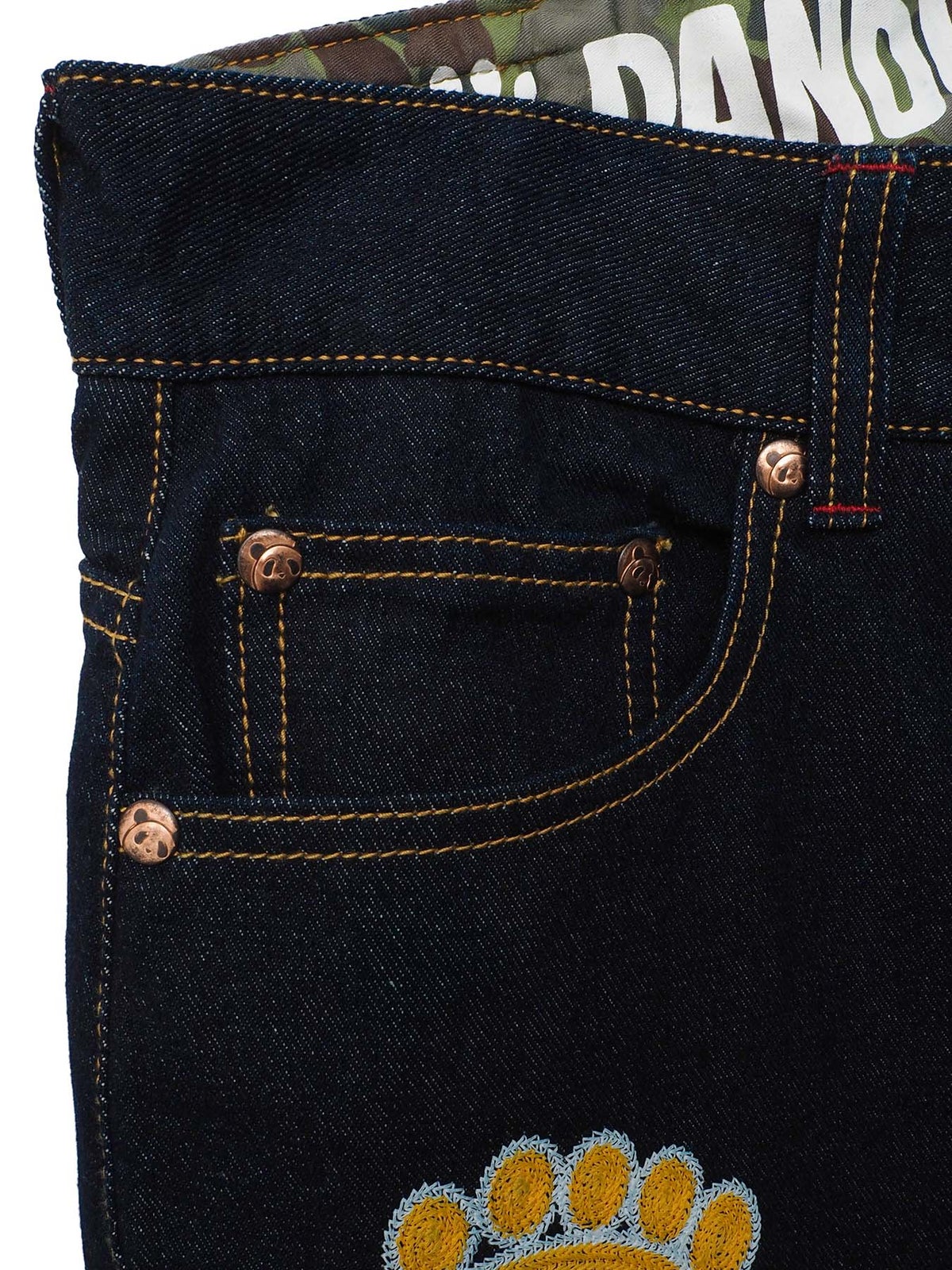 【PANDIESTA JAPAN】“ギターバトルパンダ”刺繍入りワイドデニムパンツ