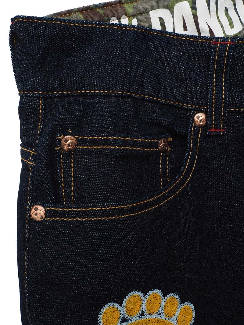 【PANDIESTA JAPAN】“ギターバトルパンダ”刺繍入りワイドデニムパンツ