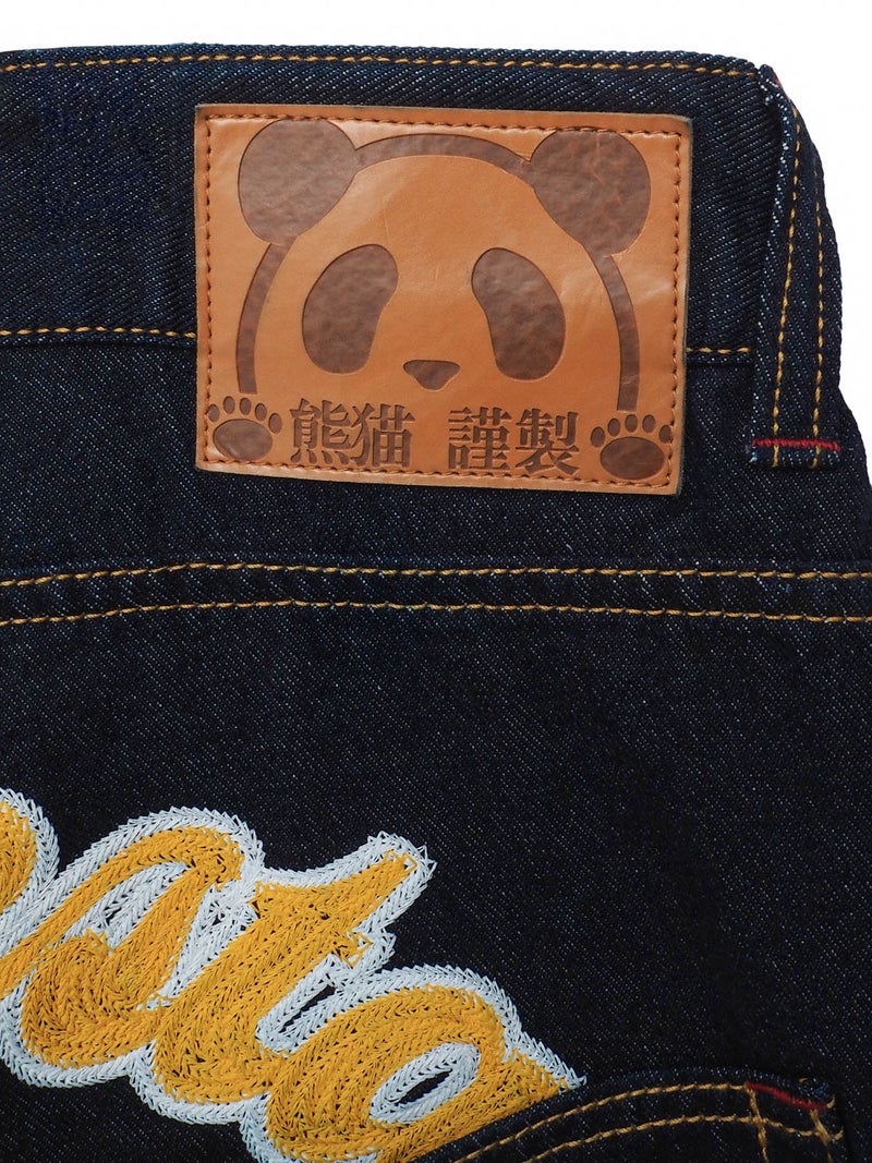 【PANDIESTA JAPAN】“ギターバトルパンダ”刺繍入りワイドデニムパンツ