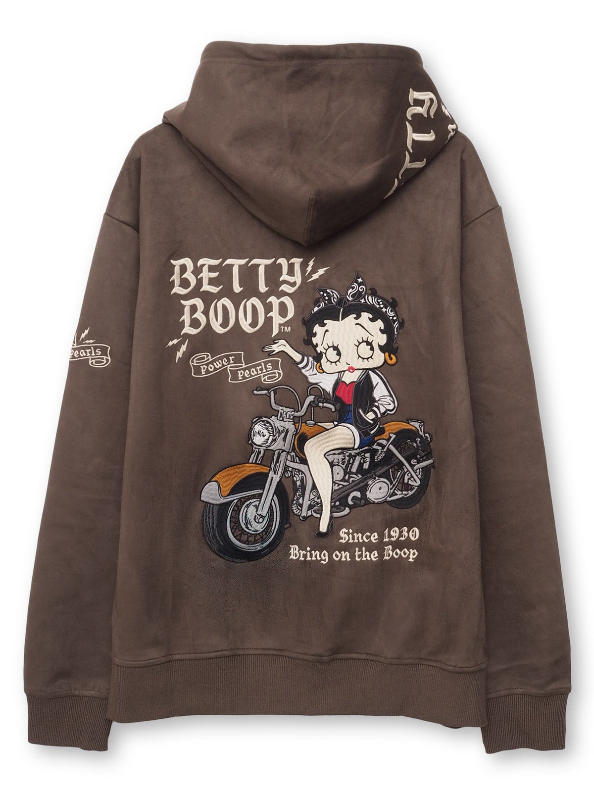 【BETTY BOOP】“BIKE BETTY”刺繍入りフェイクスウェードZIPパーカー