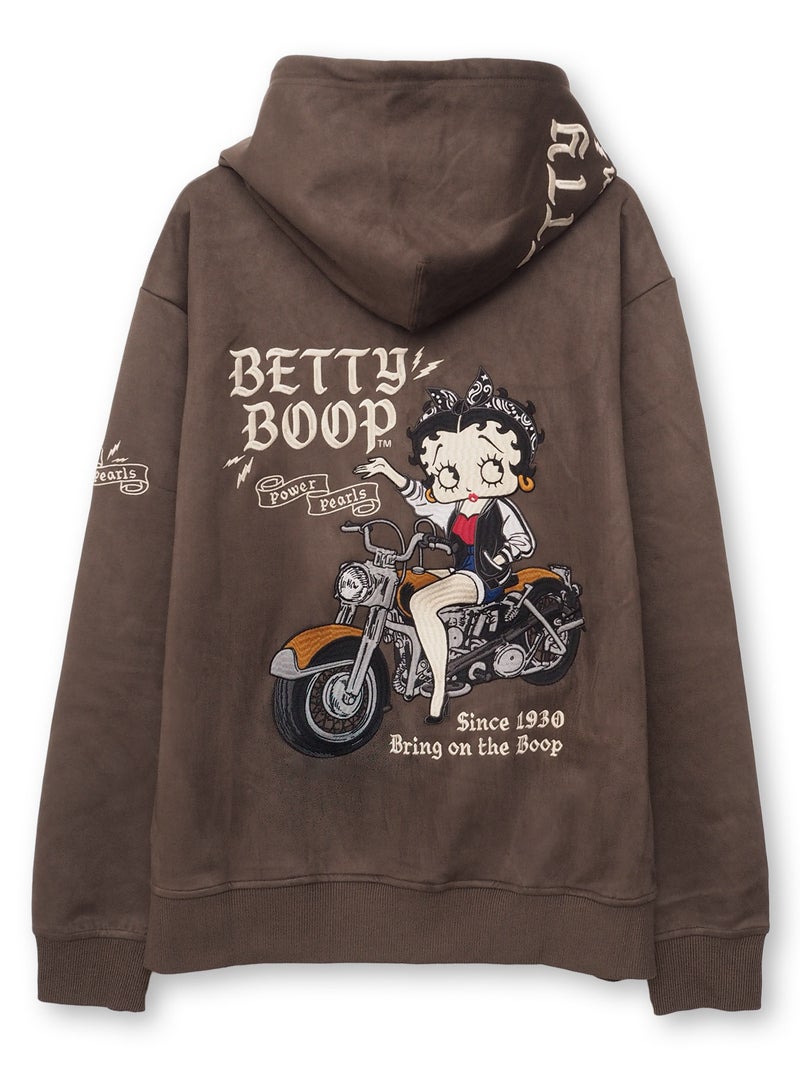 【BETTY BOOP】“BIKE BETTY”刺繍入りフェイクスウェードZIPパーカー