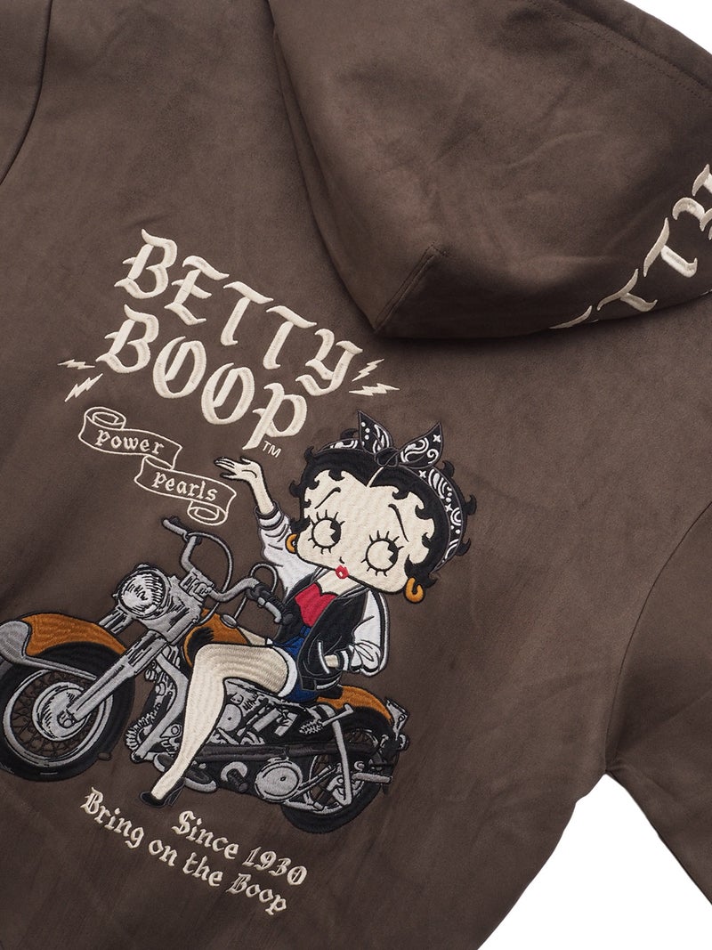 【BETTY BOOP】“BIKE BETTY”刺繍入りフェイクスウェードZIPパーカー