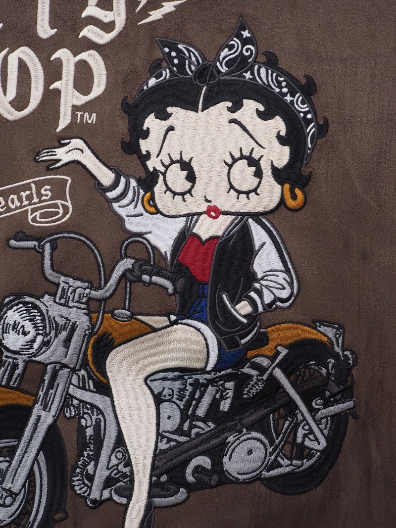 【BETTY BOOP】“BIKE BETTY”刺繍入りフェイクスウェードZIPパーカー