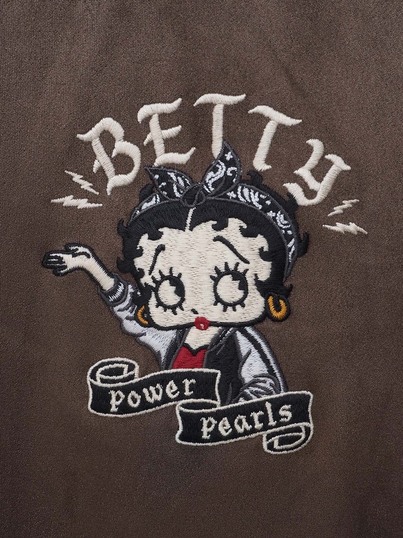 【BETTY BOOP】“BIKE BETTY”刺繍入りフェイクスウェードZIPパーカー