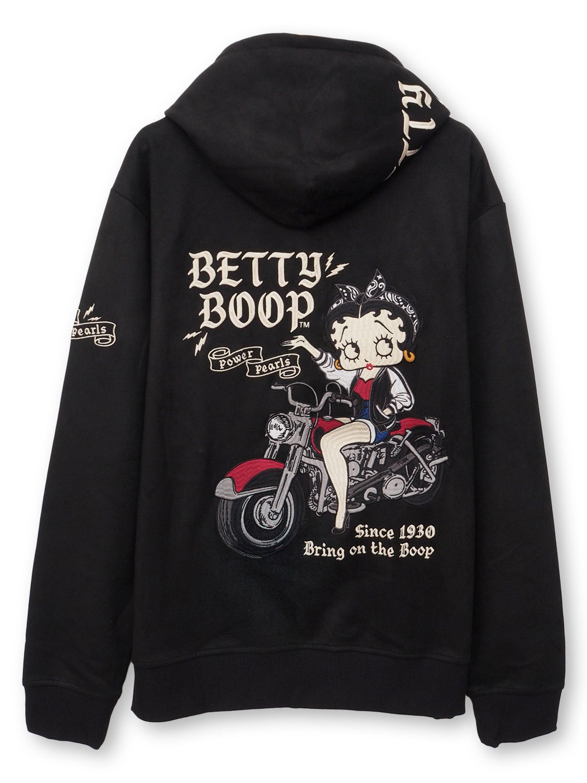 【BETTY BOOP】“BIKE BETTY”刺繍入りフェイクスウェードZIPパーカー