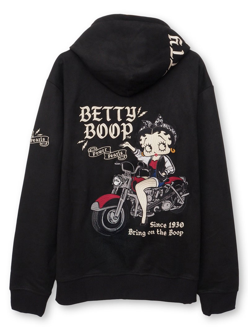 【BETTY BOOP】“BIKE BETTY”刺繍入りフェイクスウェードZIPパーカー