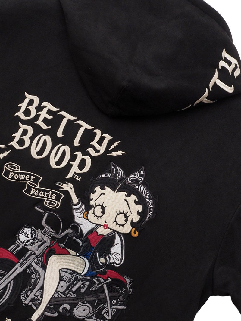 【BETTY BOOP】“BIKE BETTY”刺繍入りフェイクスウェードZIPパーカー