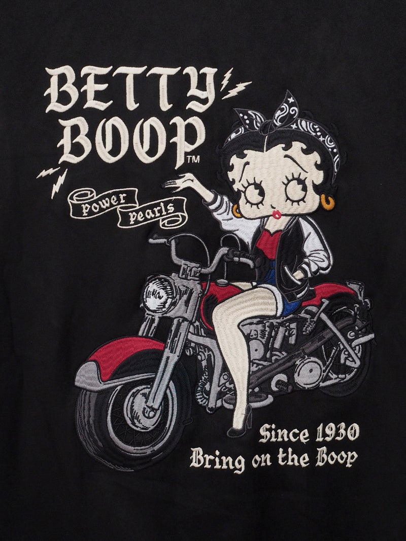 【BETTY BOOP】“BIKE BETTY”刺繍入りフェイクスウェードZIPパーカー