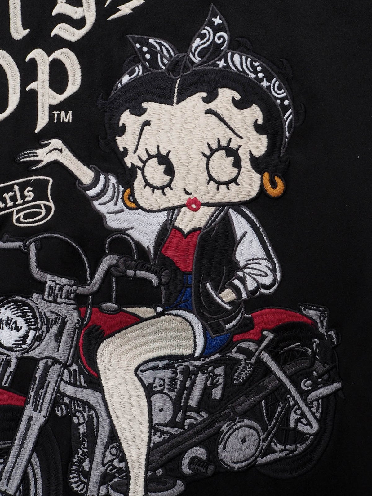 【BETTY BOOP】“BIKE BETTY”刺繍入りフェイクスウェードZIPパーカー