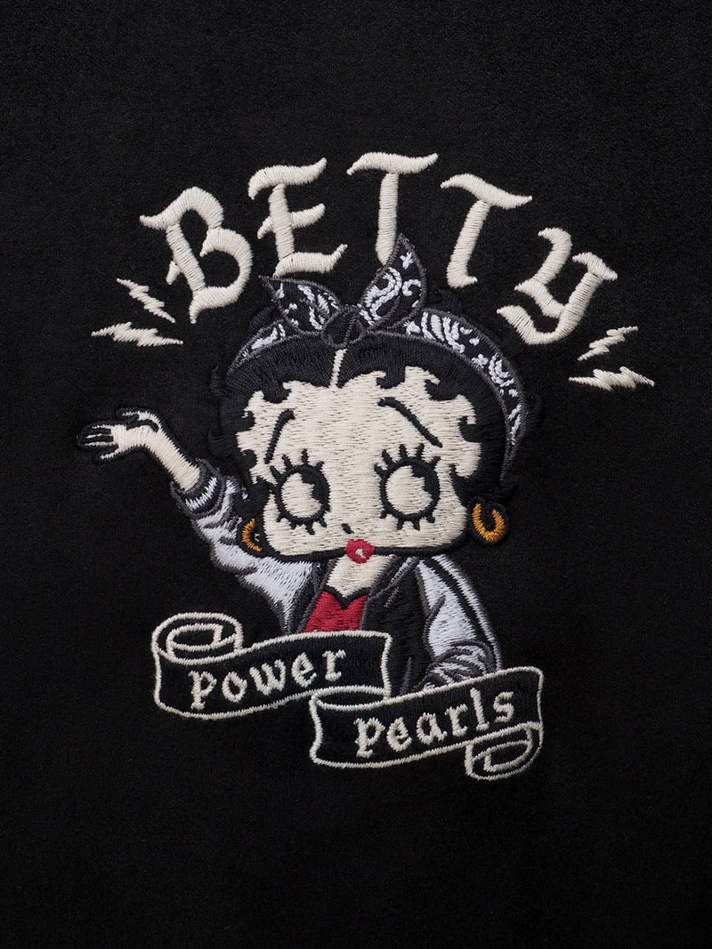 【BETTY BOOP】“BIKE BETTY”刺繍入りフェイクスウェードZIPパーカー