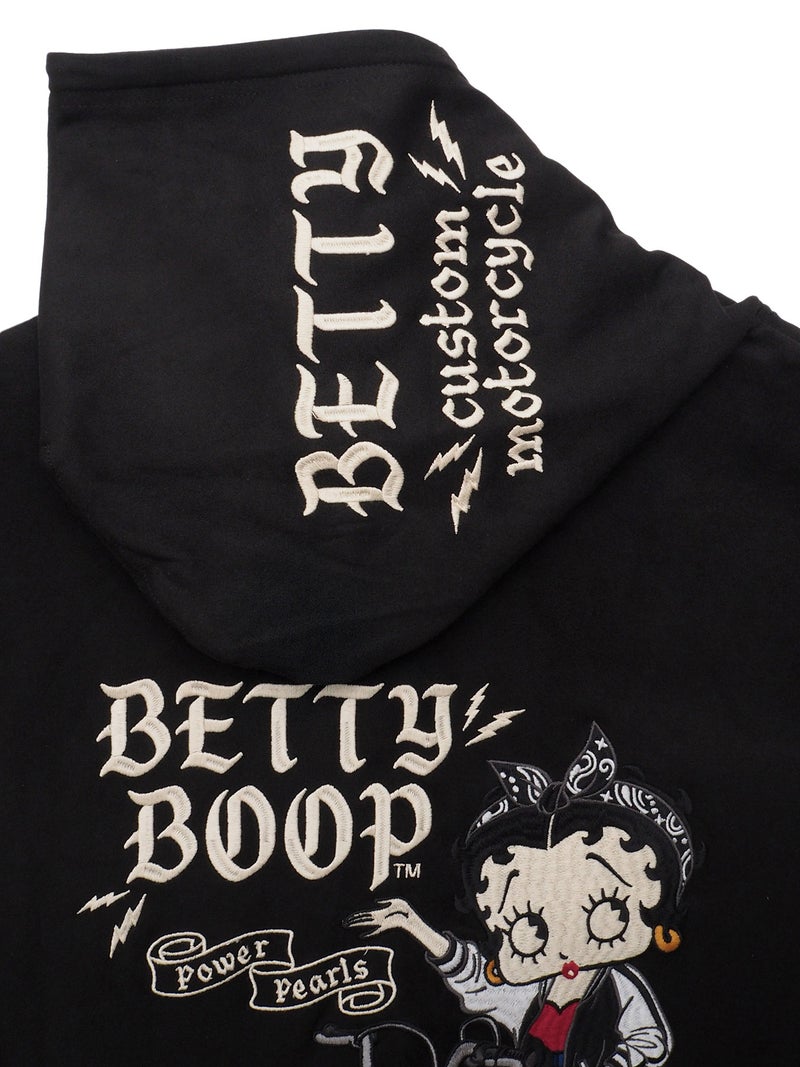 【BETTY BOOP】“BIKE BETTY”刺繍入りフェイクスウェードZIPパーカー