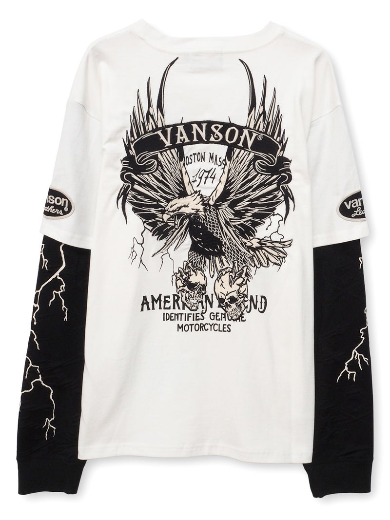 【VANSON】イーグル フェイクレイヤード刺繍入りロンT