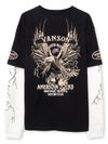 【VANSON】イーグル フェイクレイヤード刺繍入りロンT