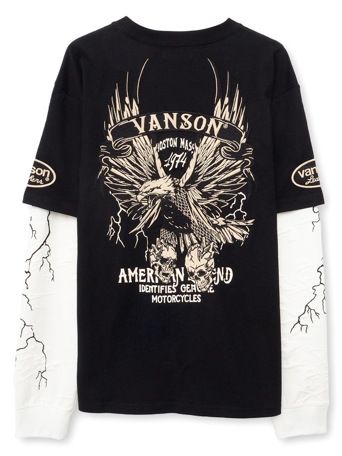 【VANSON】イーグル フェイクレイヤード刺繍入りロンT