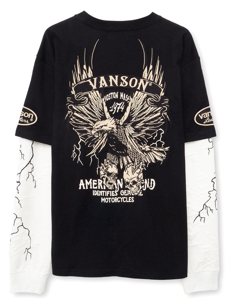 【VANSON】イーグル フェイクレイヤード刺繍入りロンT