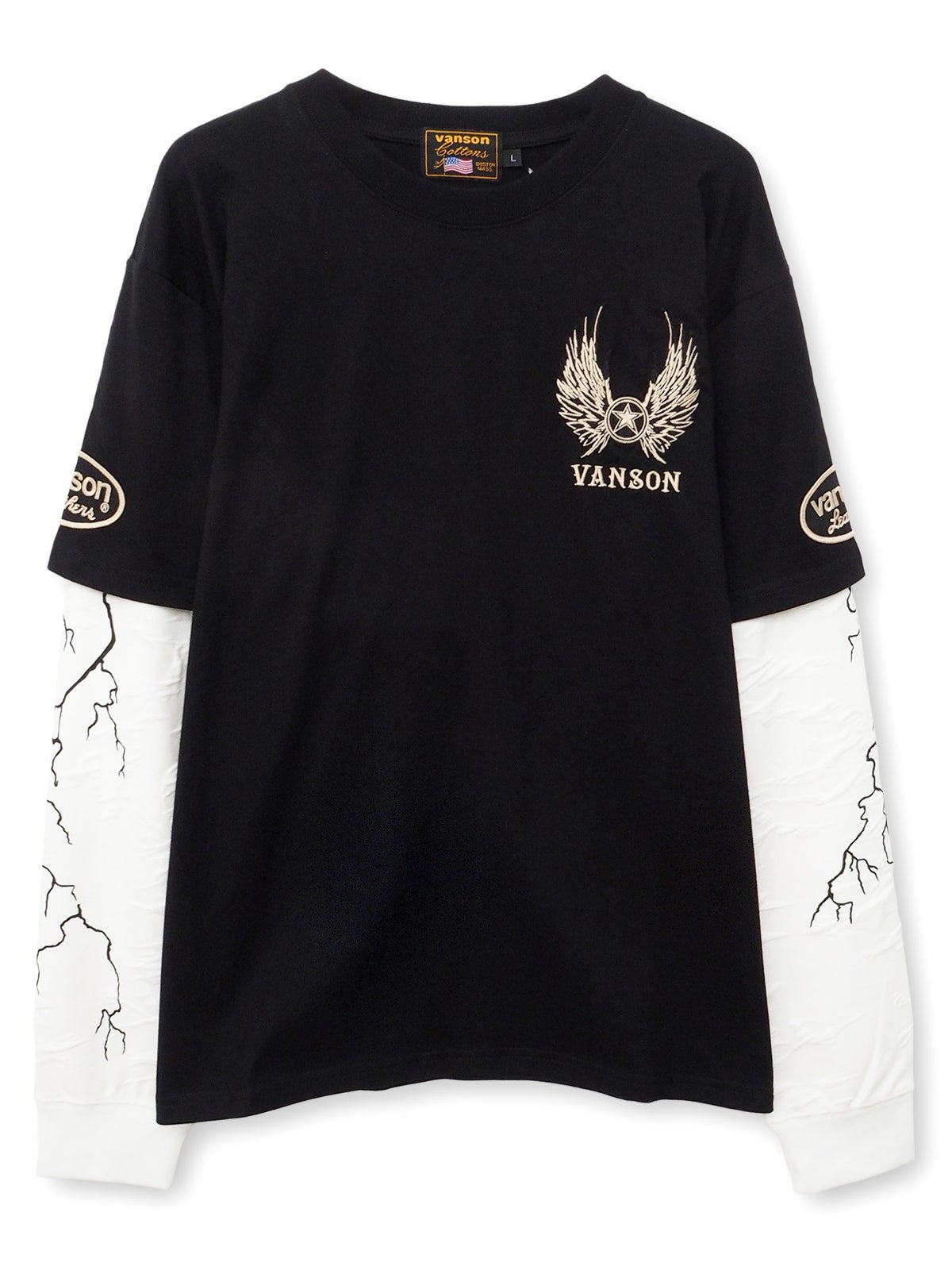 【VANSON】イーグル フェイクレイヤード刺繍入りロンT