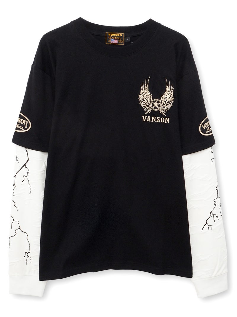 【VANSON】イーグル フェイクレイヤード刺繍入りロンT