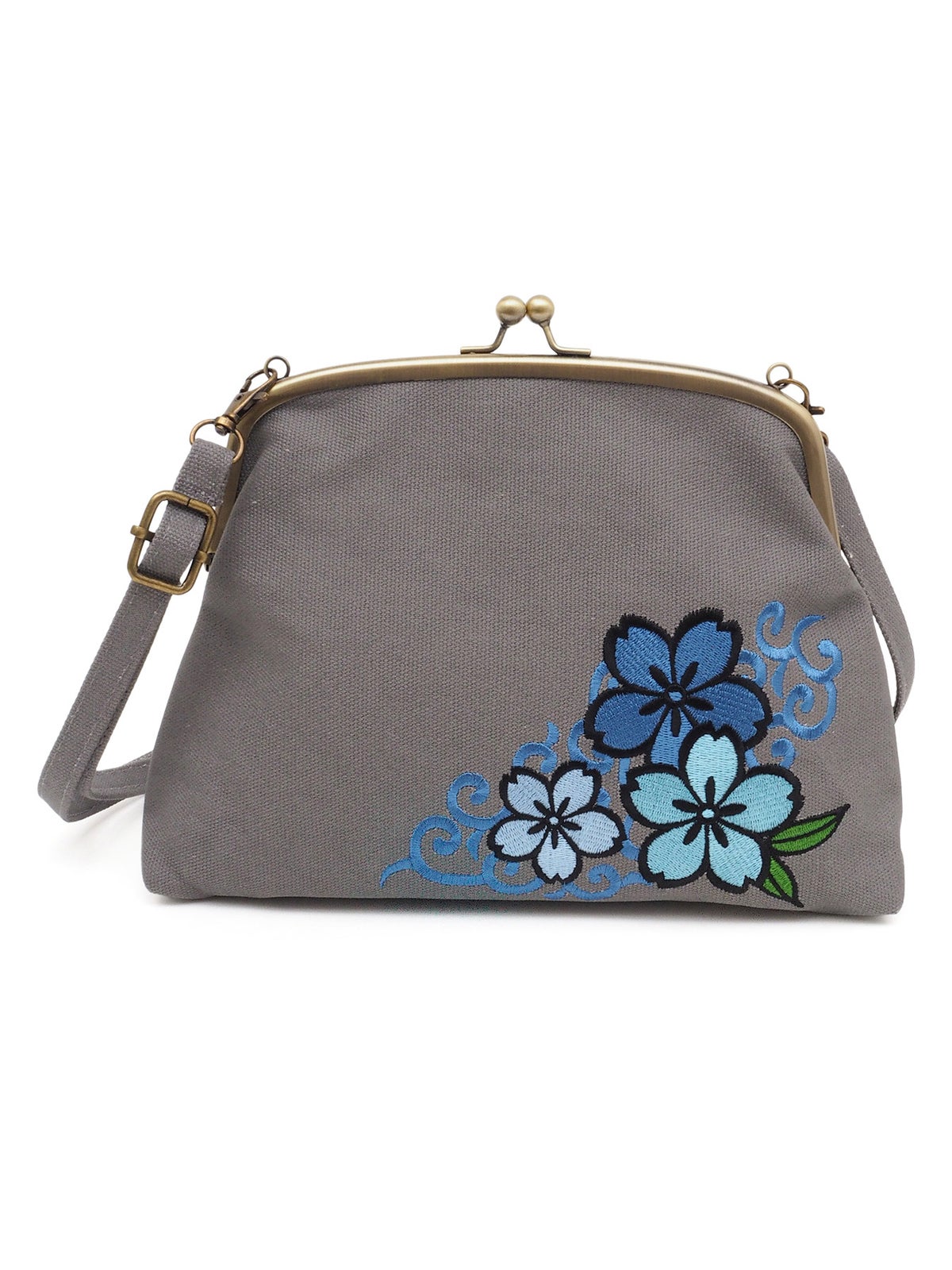 【雅結】桜唐草 刺繍入りがま口ショルダーバッグ