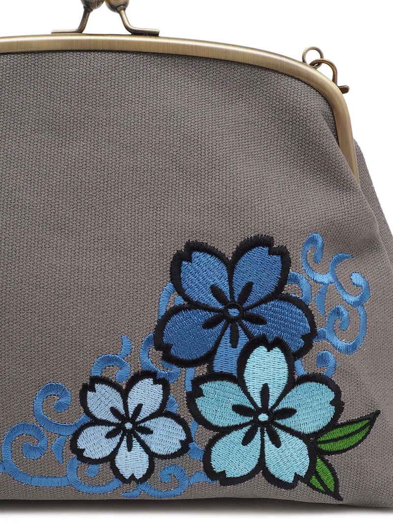 【雅結】桜唐草 刺繍入りがま口ショルダーバッグ